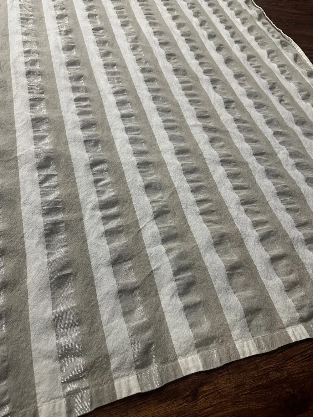 2 Curtain Panels by Vintage House Cotton  Textured Neutral Stripe 48”W/78”L